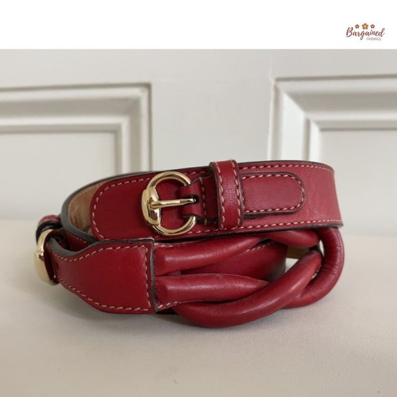 Authentic Gucci Red Leather Knot Skinny Horsebit Ring Buckle Belt Size 85/34 main image 6